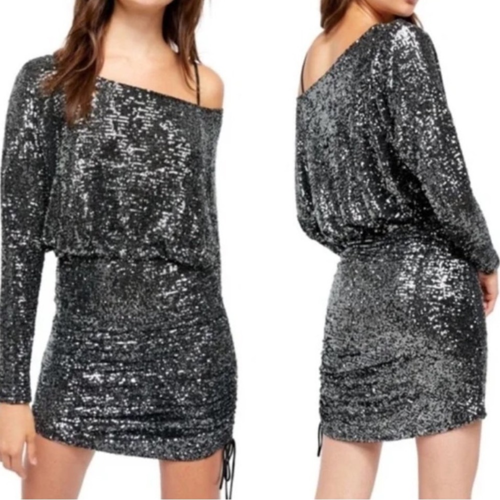 Free People Sequin Black Mini Dress